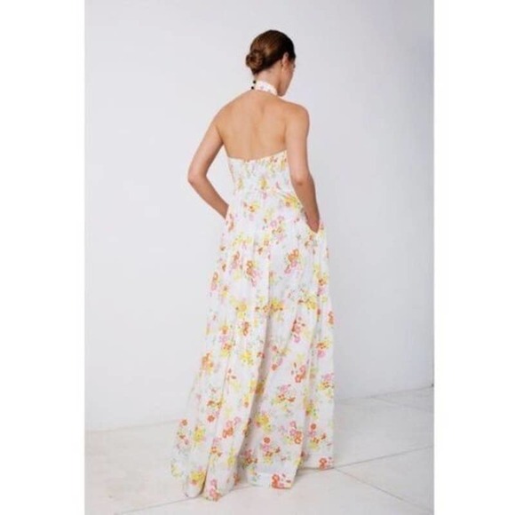 S/W/F Shirred Floral Print Halter Sleeveless Tiered Garden Party Dress Sz M NWT - Picture 2 of 13